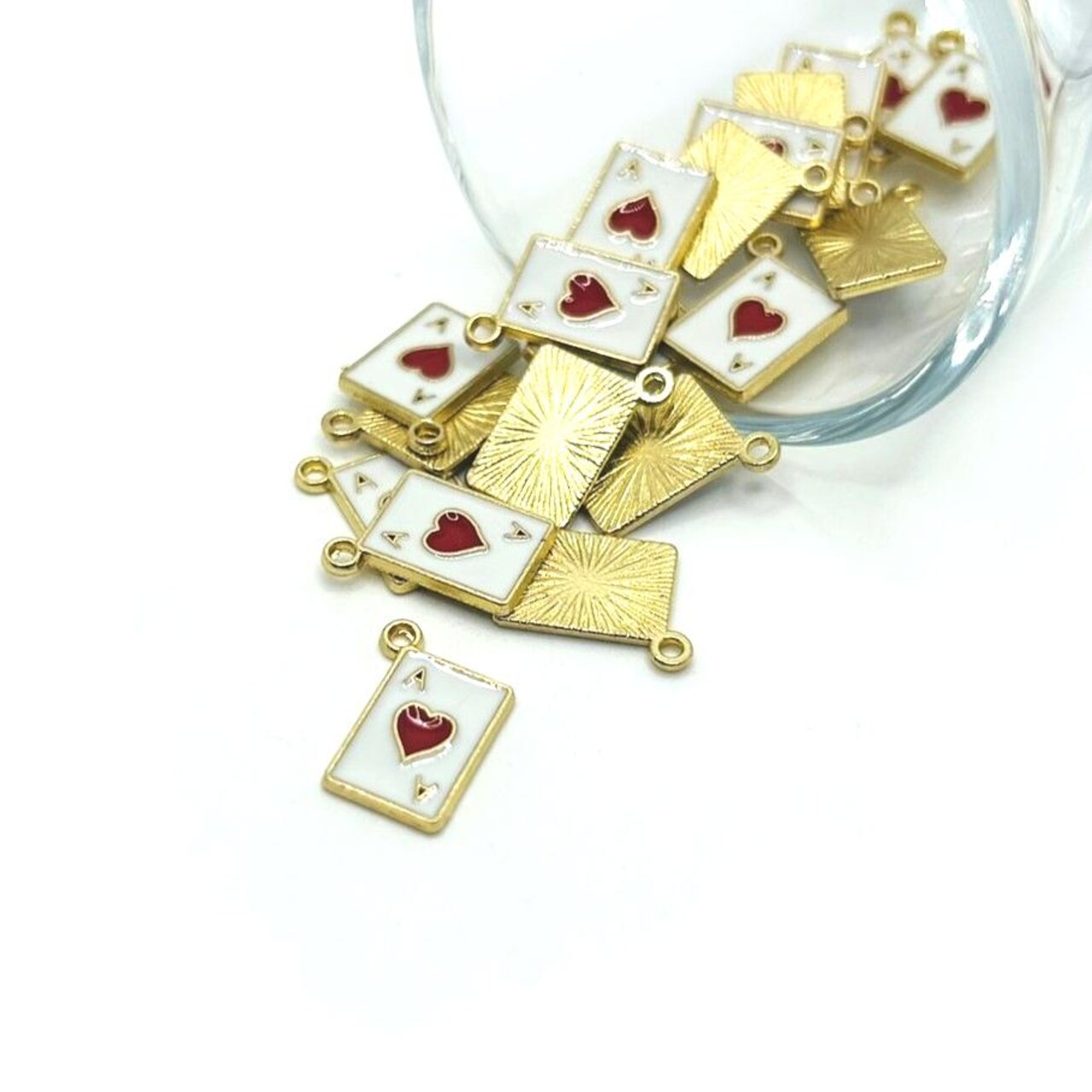 4, 20 or 50 Pieces: Ace of Hearts Enamel Playing Card Charms